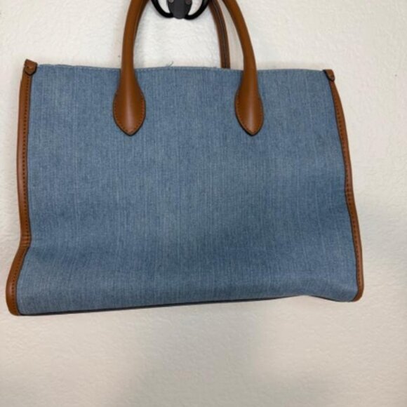 Nine West Denim Structured Western inspired Satchel Tote with Logo Strap - Picture 2 of 8